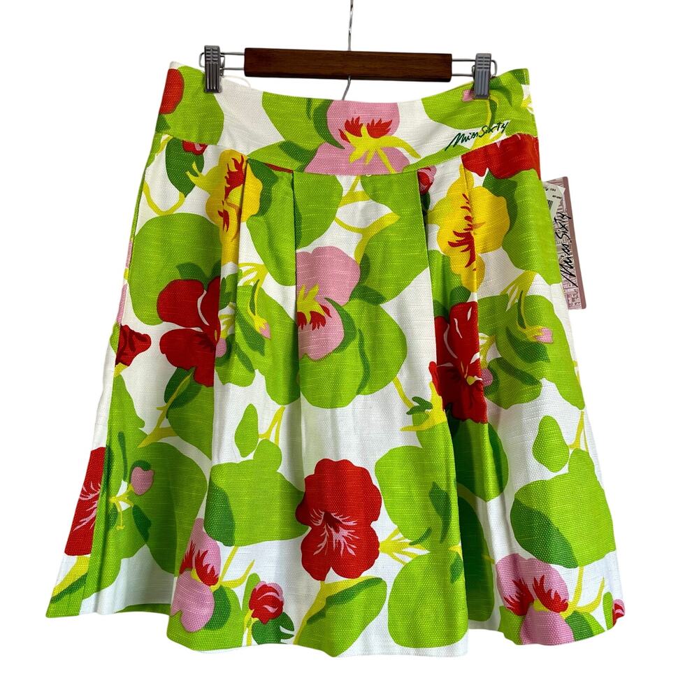 NWT Vintage Miss Sixty Cotton Hawaiian Hibiscus Floral Barkcloth A-Line Skirt L